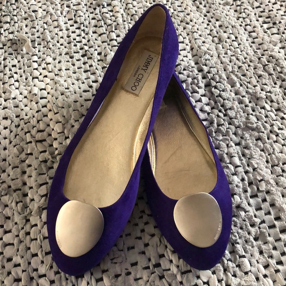 Jimmy Choo - Wray Sue Ballet Flats - Violet Suede Flats with Gold Accents 40.5 - Picture 5 of 10